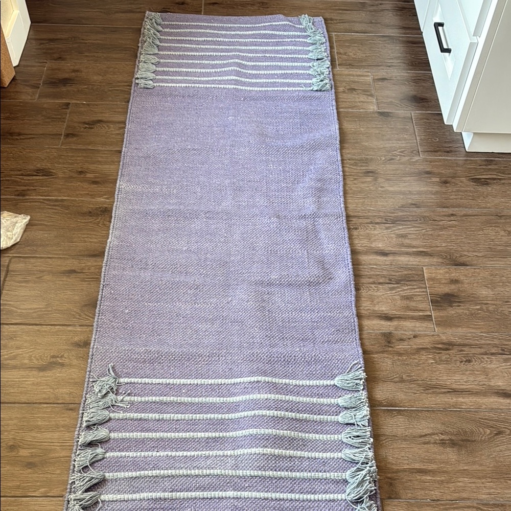Purple and Gray Striped Hand Loomed Yoga Rug